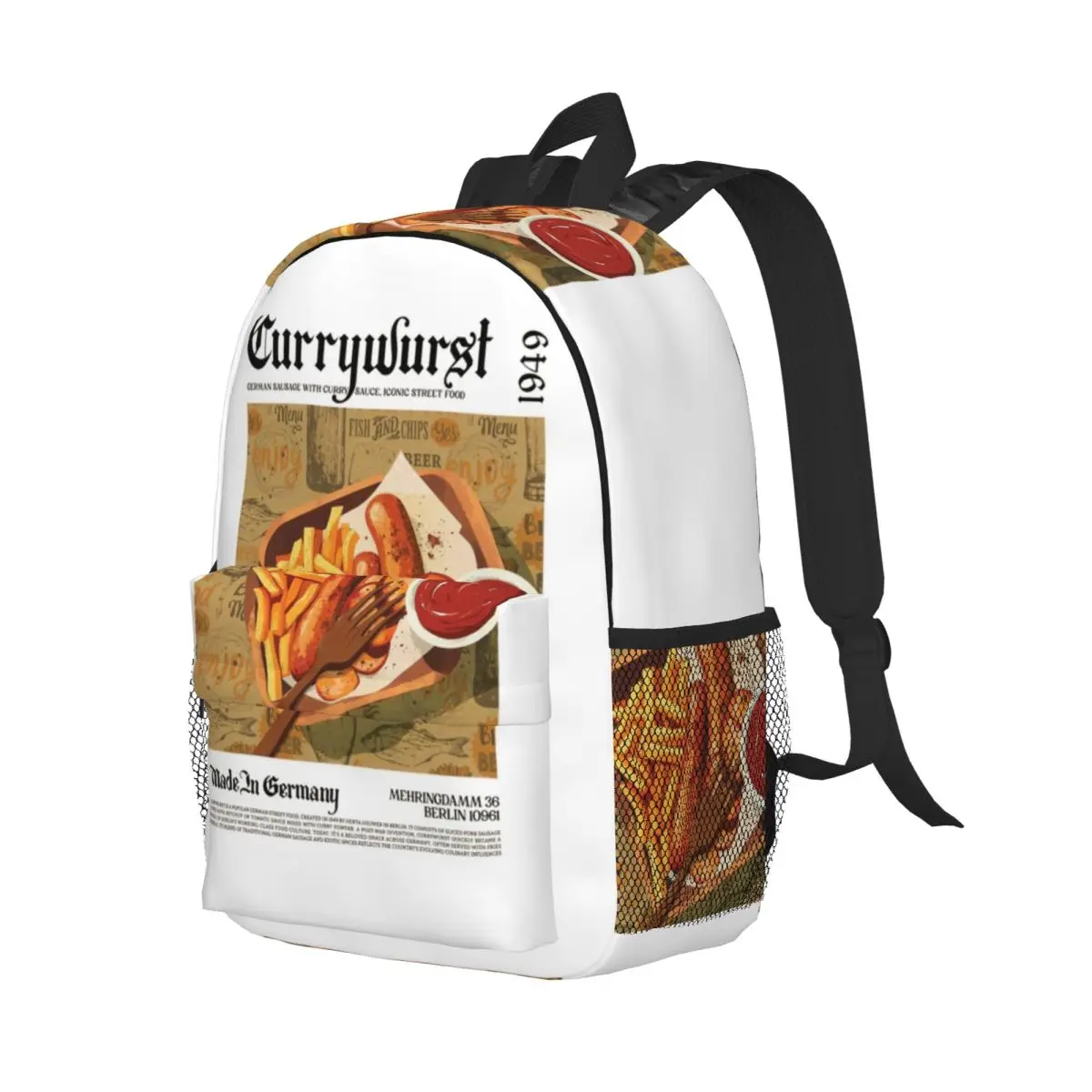 Currywurst Wall Art Backpack Student Boys Girls BookBag Men Women School Bag Computer Shoulder Bags