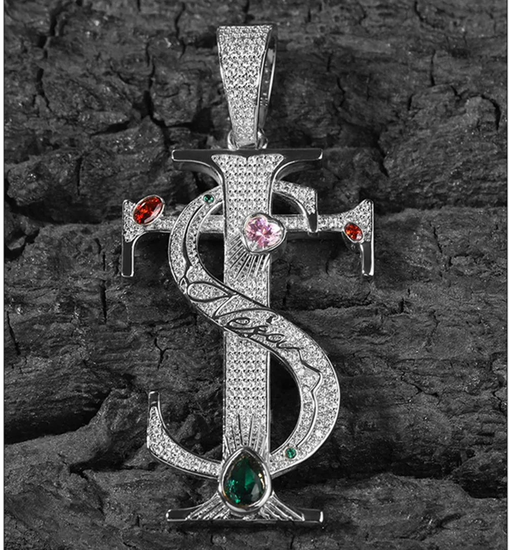 أزياء الهيب هوب الأوروبية والأمريكية TS الصليب قلادة القلائد للرجال، النحاس الزركون مطعمة الشارع الملحقات العصرية