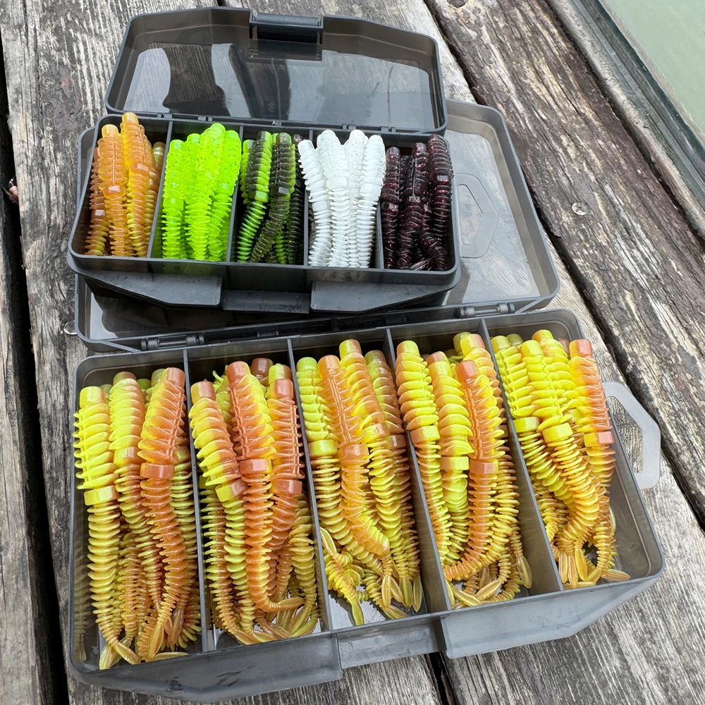 50 Stück/Box Weiche Köder 6,5cm 7,5cm 8,5cm Gewinde-TPE-Wurm Jig-Haken Karpfenangeln Pesca Swimbait-Ausrüstung Fischgeschmack Tackle-Box Köder – Detail 12