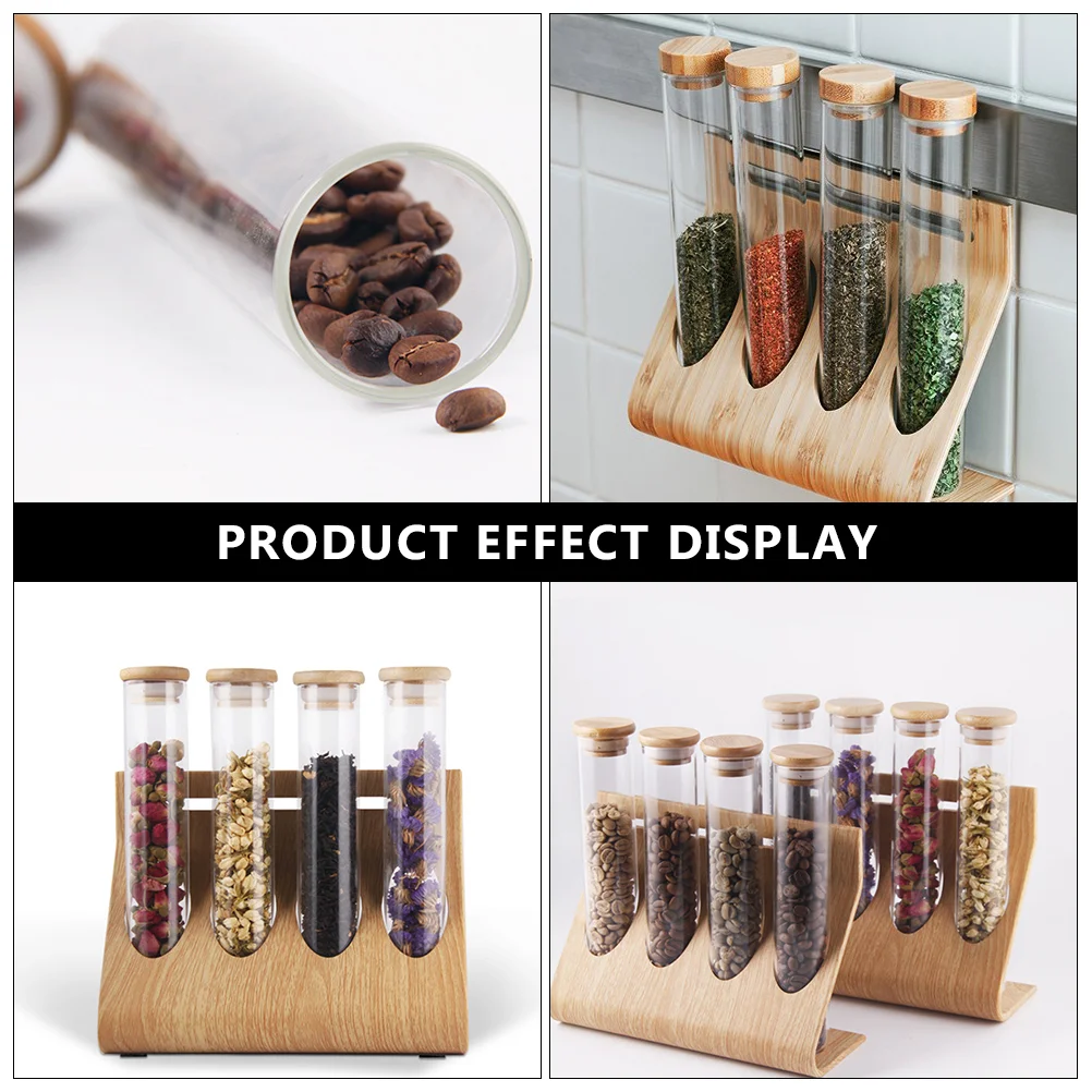 Test Tube Holder Jar with Lid Wooden Rack Glass Bottle Shelf Four Transparent Bottles Gao Peng Silicon Clear Tubes