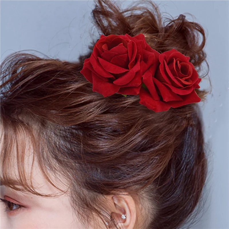 

AX83-6X Rose Flower Hair Clip Slide Flamenco Dancer Pin Flower Brooch Lady Hair Styling Clip Hair Accessories