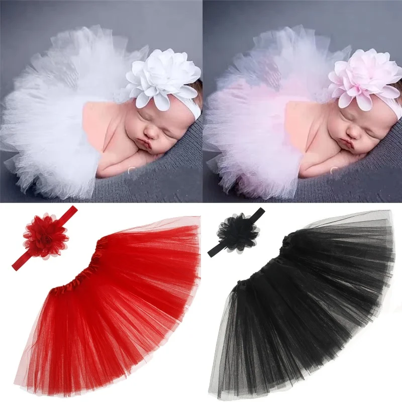 

Newborn Hairband & Tulle Tutu Skirt Baby Photo Shooting Set Photo Props Infant Headband Dress Costume for Boys Girls