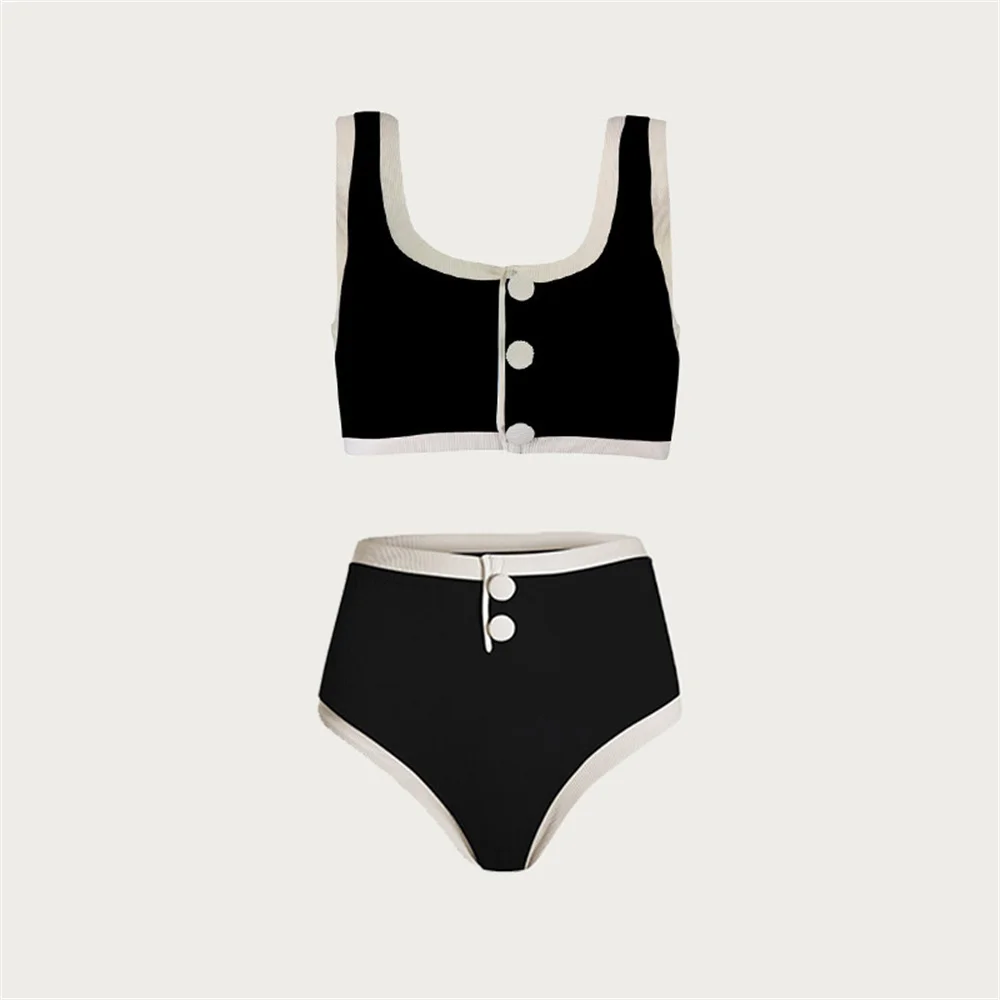 2024 Swimsuit sexy black and white color combination high waist separate simple ins wind bikini spot wholesale