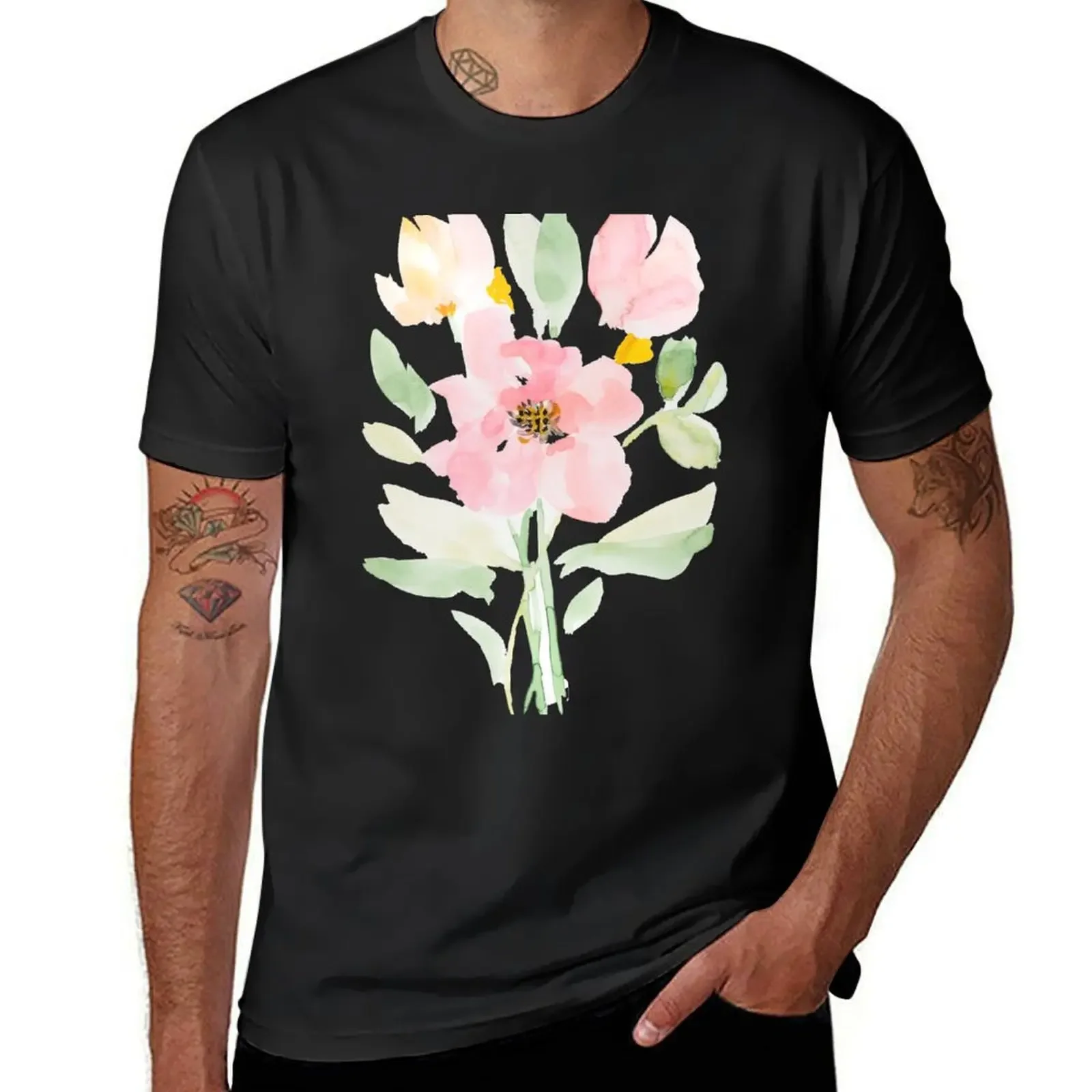 

Happy watercolor flower bouquet T-Shirt anime tshirt custom shirt blanks Short sleeve tee black t shirts for men