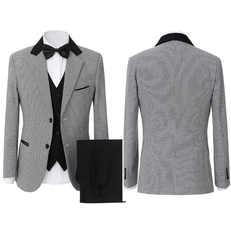 

Leisure Houndstooth Wedding Suits For Groom Notched Lapel Tuxedos Single Breasted 2 Pcs Jacket Pants Party Prom Customized