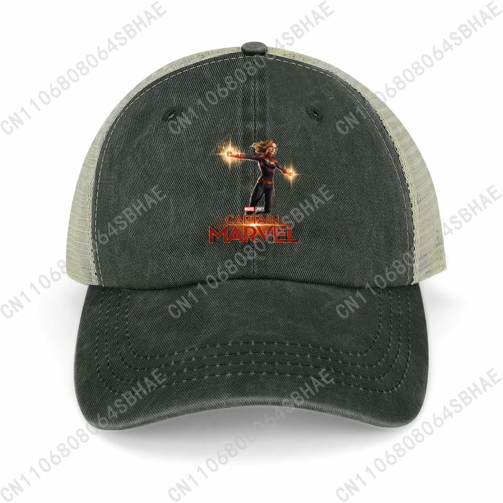 

Marvel Captain Marvel Mesh Cowboy Hat Hollow Ventilated Summer Cap Men Women Outdoor Sun Hat Adjustable Strap Custom Cosplay