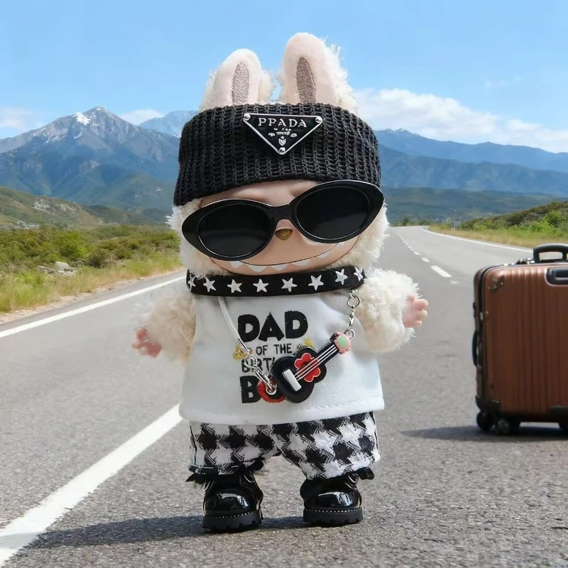 

New 17cm pull bubu baby clothes 123rd generation general fisherman's hat suspenders change clothes tide play doll clothes