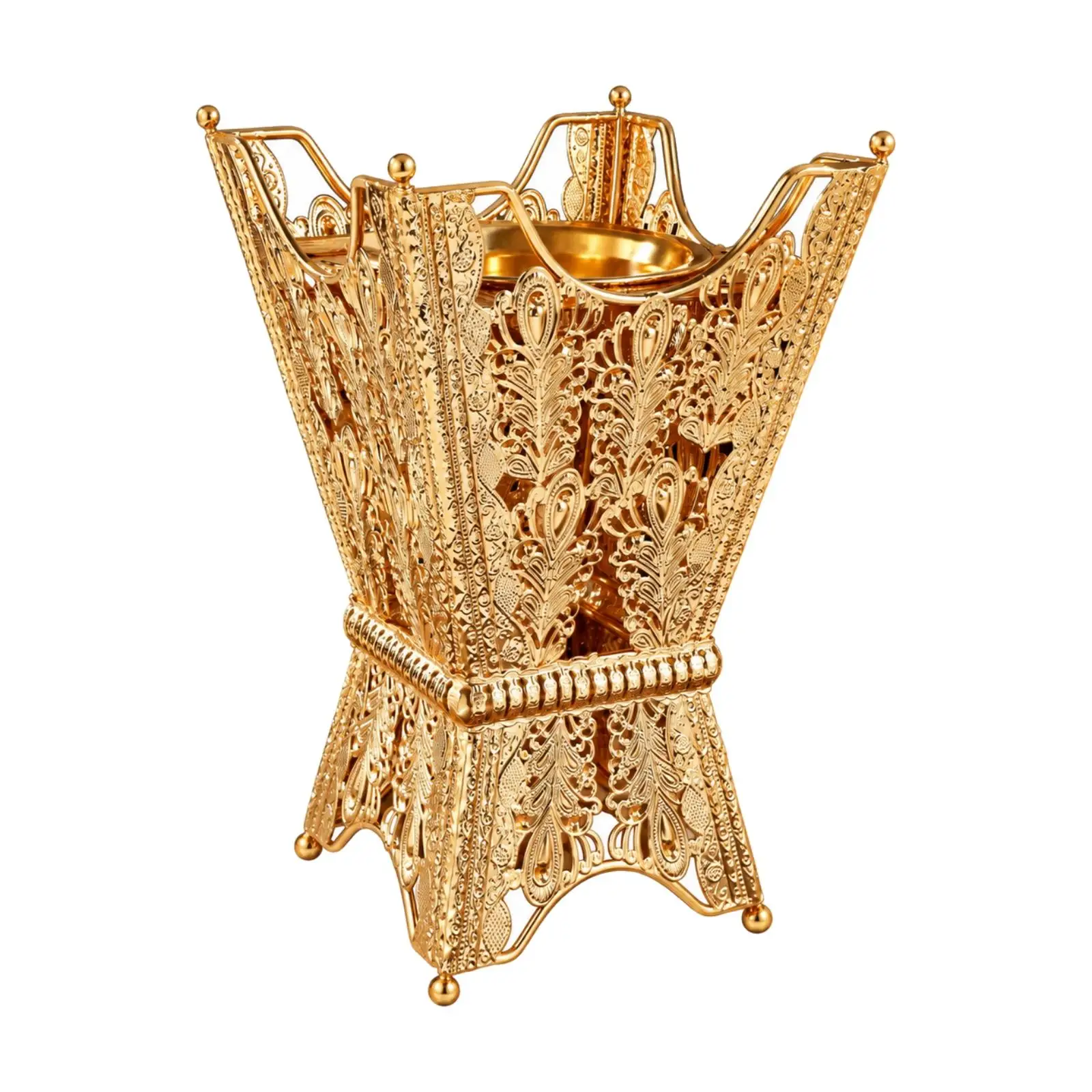 Elegant Gold Iron Incense Burner with Perforated Inner Tray for Home Fragrance and Decor Display