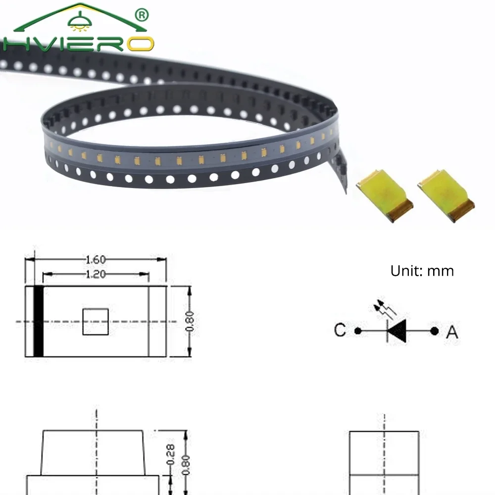 100Pcs 0603 DIY Led White Red Blue Yellow Ultra Bright SMD 20MAH SMT LED Diode Chip Emitting Diodes Super Light Beads Decoration