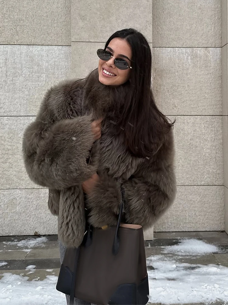 Women\'s Luxury Stand Collar Fack Fur Coat Fashion Long Sleeve High Street Short Jacket 2025 Elegant New Daily Commute Outerwears