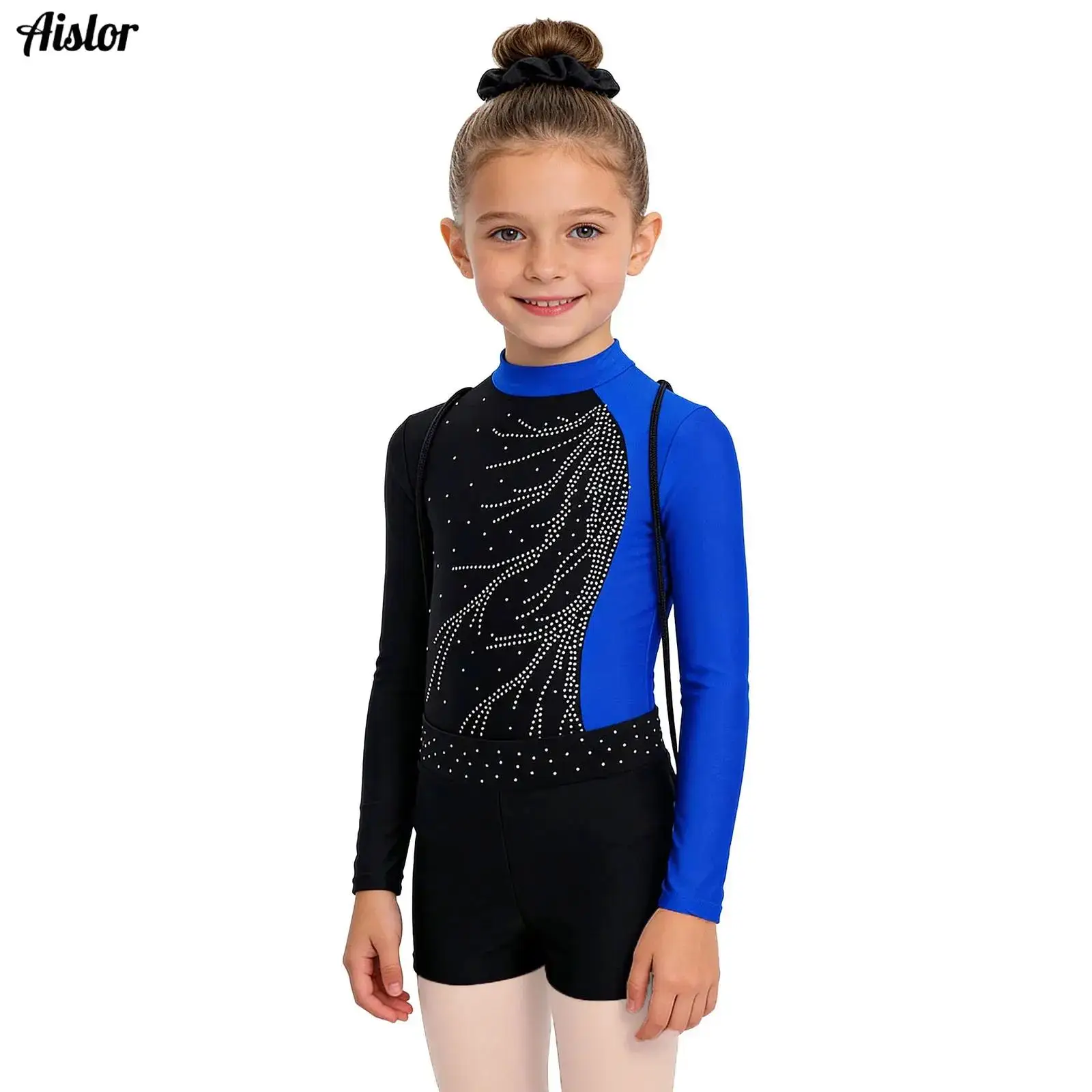 

Teen Girls Ballet Dancewear Set Rhythmic Gymnastics Leotard Figure Skating Bodysuit Jumpsuit with Shorts Hair Band Bag Outfits