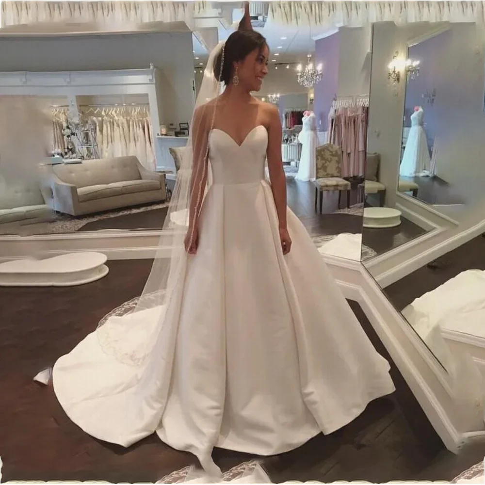 

MYYBLE Customer Made Simple 2021 Wedding Dress Sweethear A Line Satin Cheap Wedding Gowns For Bride Veatido De Novia