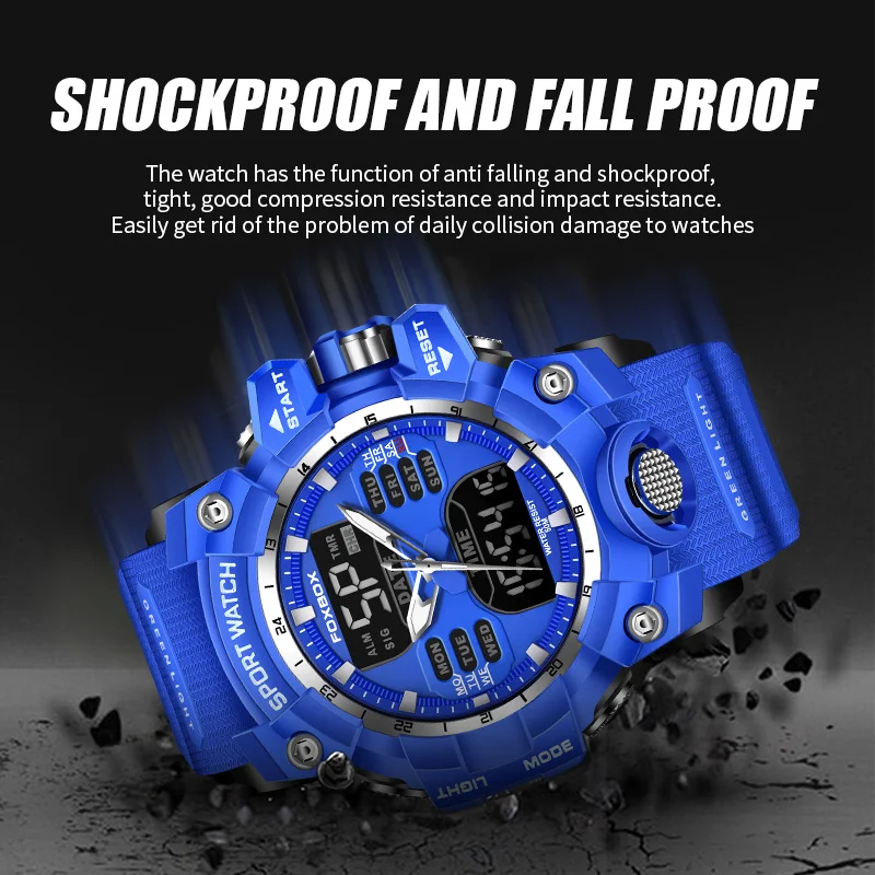 FOXBOX  Top Brand Luxury Men's Quartz Wristwatches Fashion Business Silicone Sports Waterproof Military Digital Watch For Men