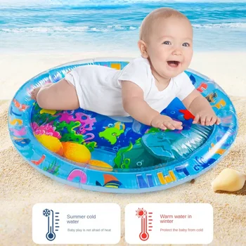 대형 아기 물놀이 매트, 돌고래 도장 패턴, 팽창식 라운드 놀이 매트, 아기 선물, 어린이 물놀이 패드 쿠션, 100cm, 1 개 
