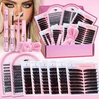 Mezcla de pestañas de longitud, 9-16mm, Manga, ojo de gato, grupos de pestañas, Kit de extensión de pestañas con unión y removedor de pegamento de sellado para pestañas DIY