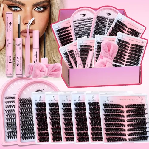 Mezcla de pestañas de longitud, 9-16mm, Manga, ojo de gato, grupos de pestañas, Kit de extensión de pestañas con unión y removedor de pegamento de sellado para pestañas DIY