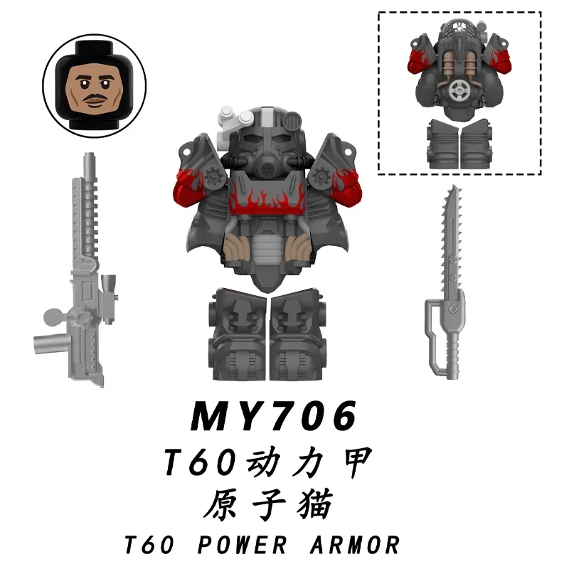 MOC Militär Bos Game T60 Power Armor Offiziere Soldaten Bausteine Anime Actionfiguren Ritter Roboter Bausteine Spielzeug