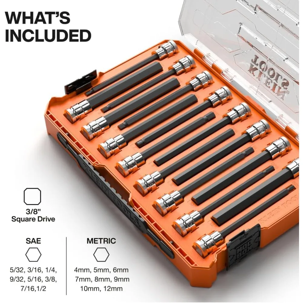 Long Hex Bit Socket Set 16-Piece SAE and Metric with MODbox Case