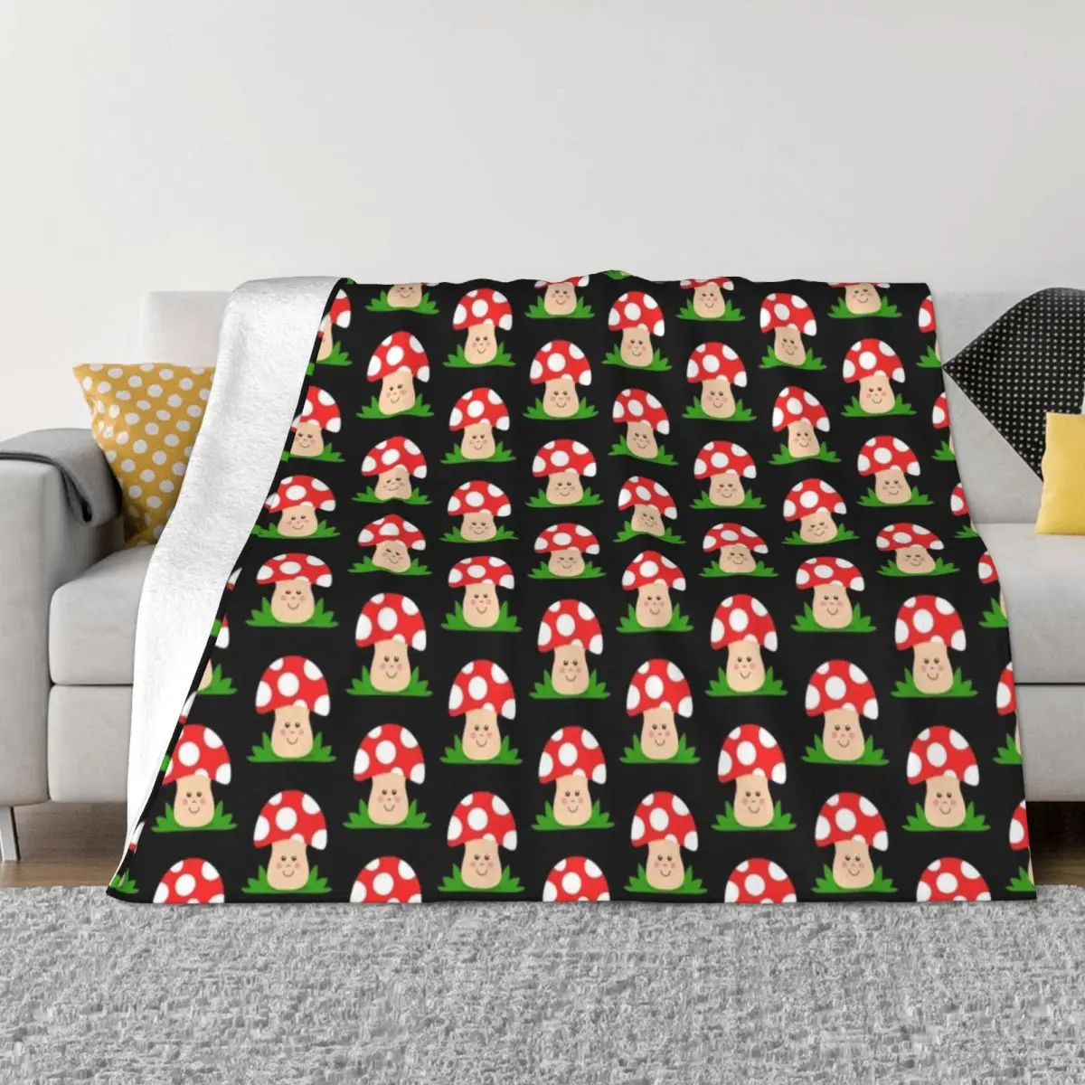 Happy Mushroom Toadstool Throw Blanket fluffy blanket Nap Blanket