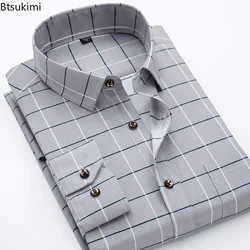 New 2024 Men's Plaid Shirts Long Sleeve Spring Autumn Thin Male Casual Shirt Man Printed Dress Shirt Stripe Business Shirts Male