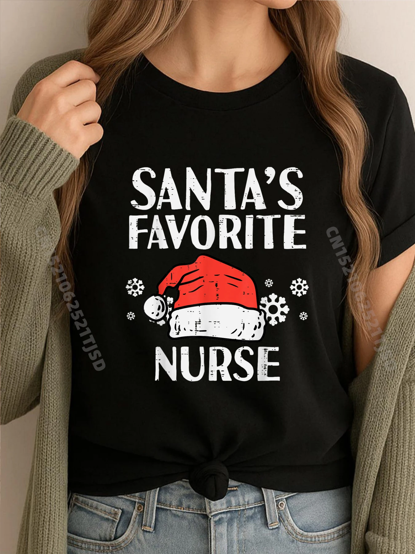 

Santas Favorite Nurse Christmas Scrub Top Xmas T Shirt Woman 100℅ Cotton Shirts