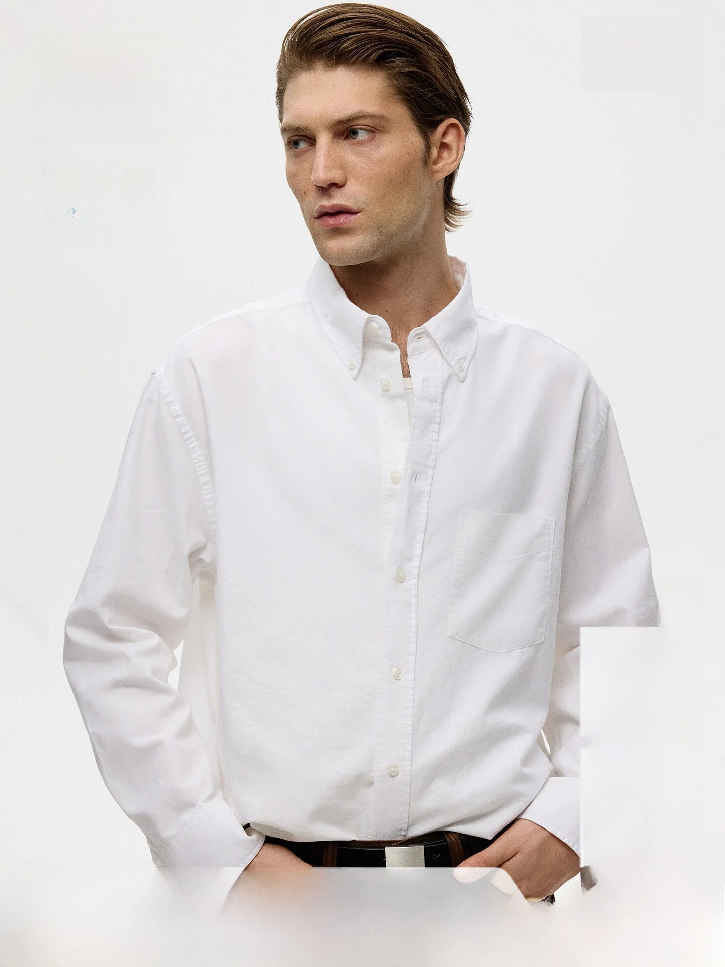

H&M Men's Oxford Cloth Shirt Casual Style Cotton Long Sleeve Standard Fit Daily Wear Spring Summer New Arrival 1314649