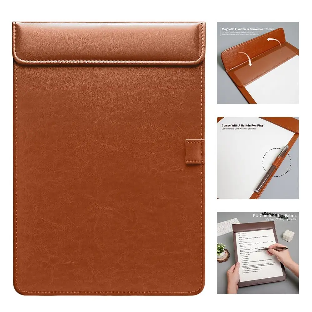 

Прочный планшет для письма из искусственной кожи с отделением для ручки, магнитным креплением, для подписи, письменный блокнот, папка для меню, для студентов