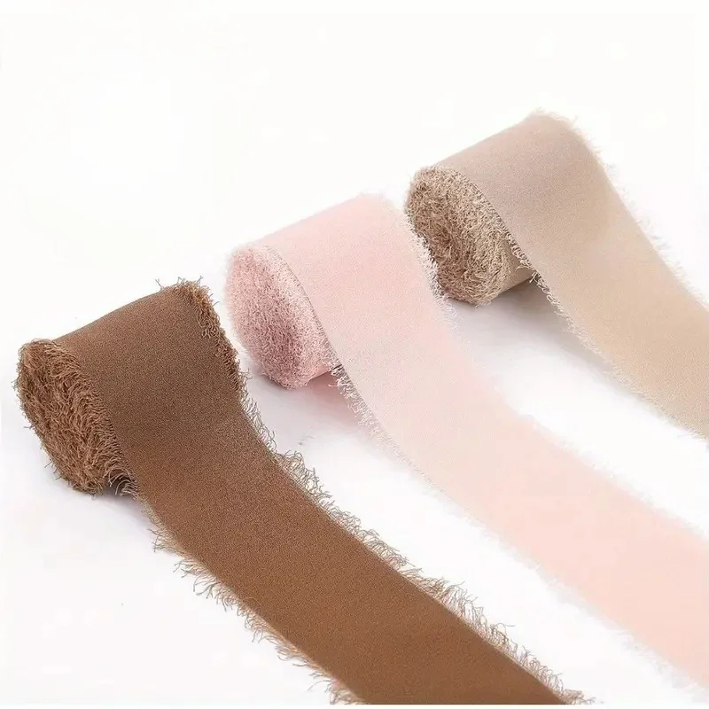 Mix 3 Rollen 5 m handgefertigtes Fransen-Chiffon-Seidenband aus Gaze, weiße und grüne Bänder, Set für Hochzeitsgeschenke, Verpackung von DIY-Dekorationen – Detail 2