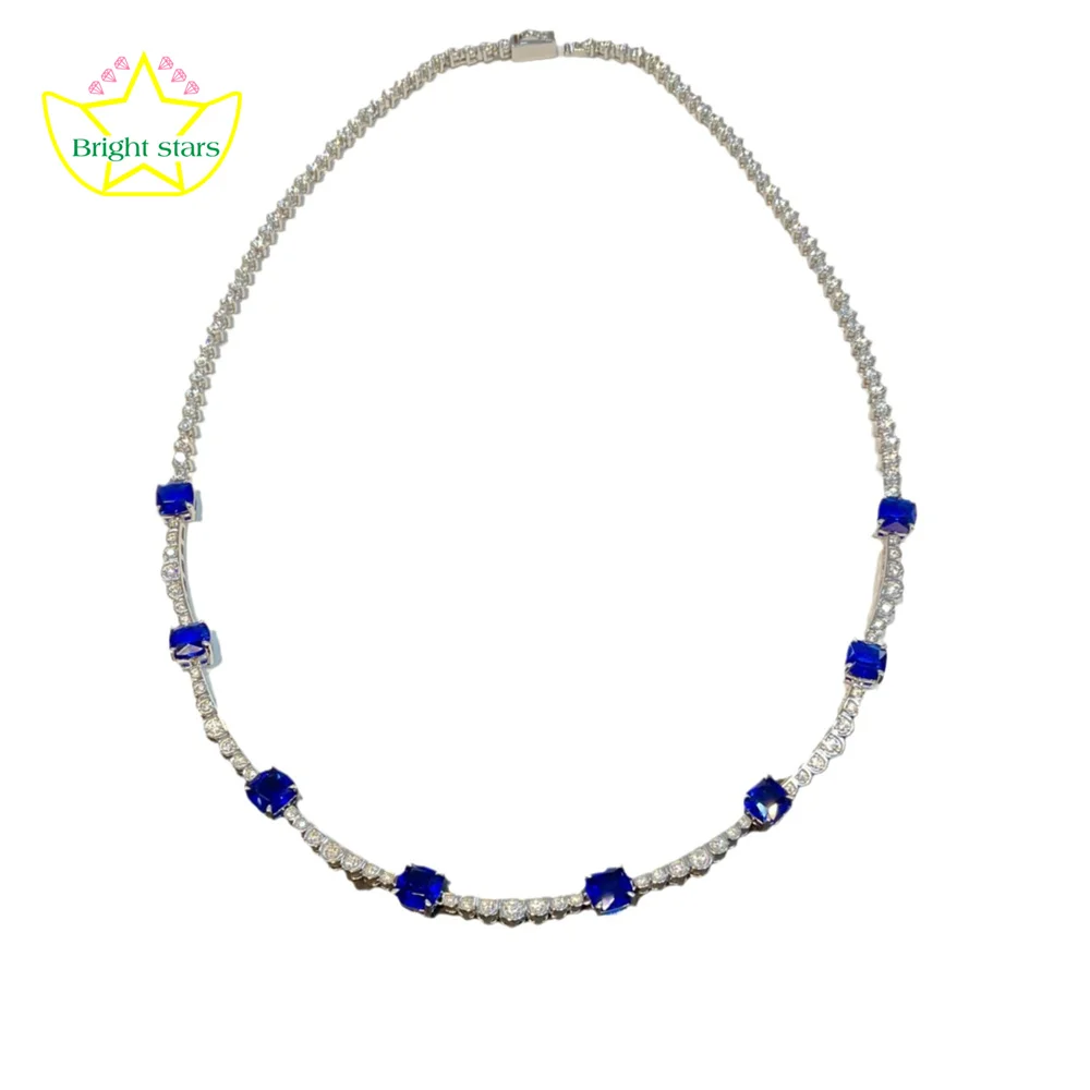 Bright Stars 925 silver gold plated high carbon diamond bred sapphire royal necklace small granule sugar neck chain