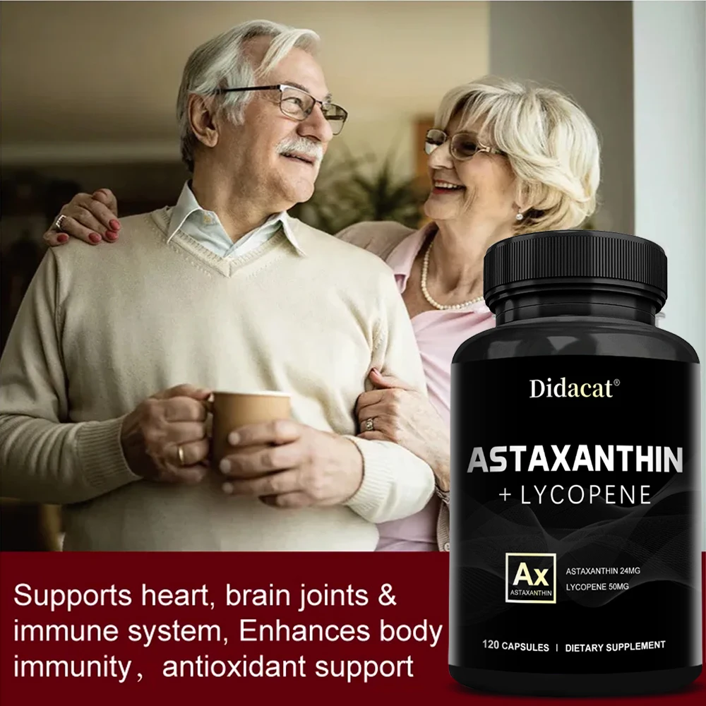 Organic Astaxanthin + Lycopene Supplement - Antioxidant, Supports Heart, Vision and Prostate Health, Improves Immune Function