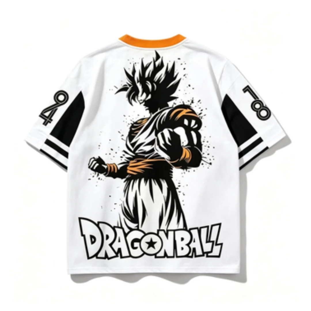 Dragon Ball Sun Wukong White Orange Contrast V-neck Breathable Mesh Anime Sun Wukong Inkjet Printed Sports Loose Casual Shirt
