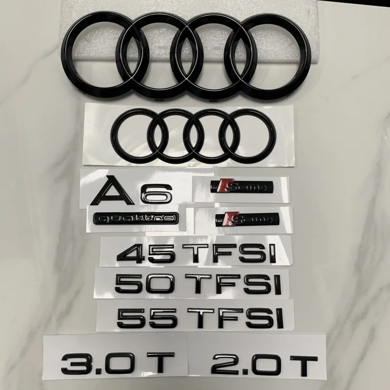 

AUDI A6 4 Ring Logo ABS Black 2012-2024 Car Hood Front Grill Rear Trunk Emblem Badge Quattro Sline A6 45 TFSI Accessory Sticker
