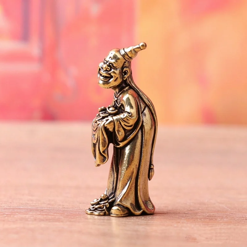 1 Piece of Pure Brass Fortune-Bringing Old Man Figure, Vintage Cultural and Creative Decoration, Desktop Tea Pet Craft, Copper Ornament
