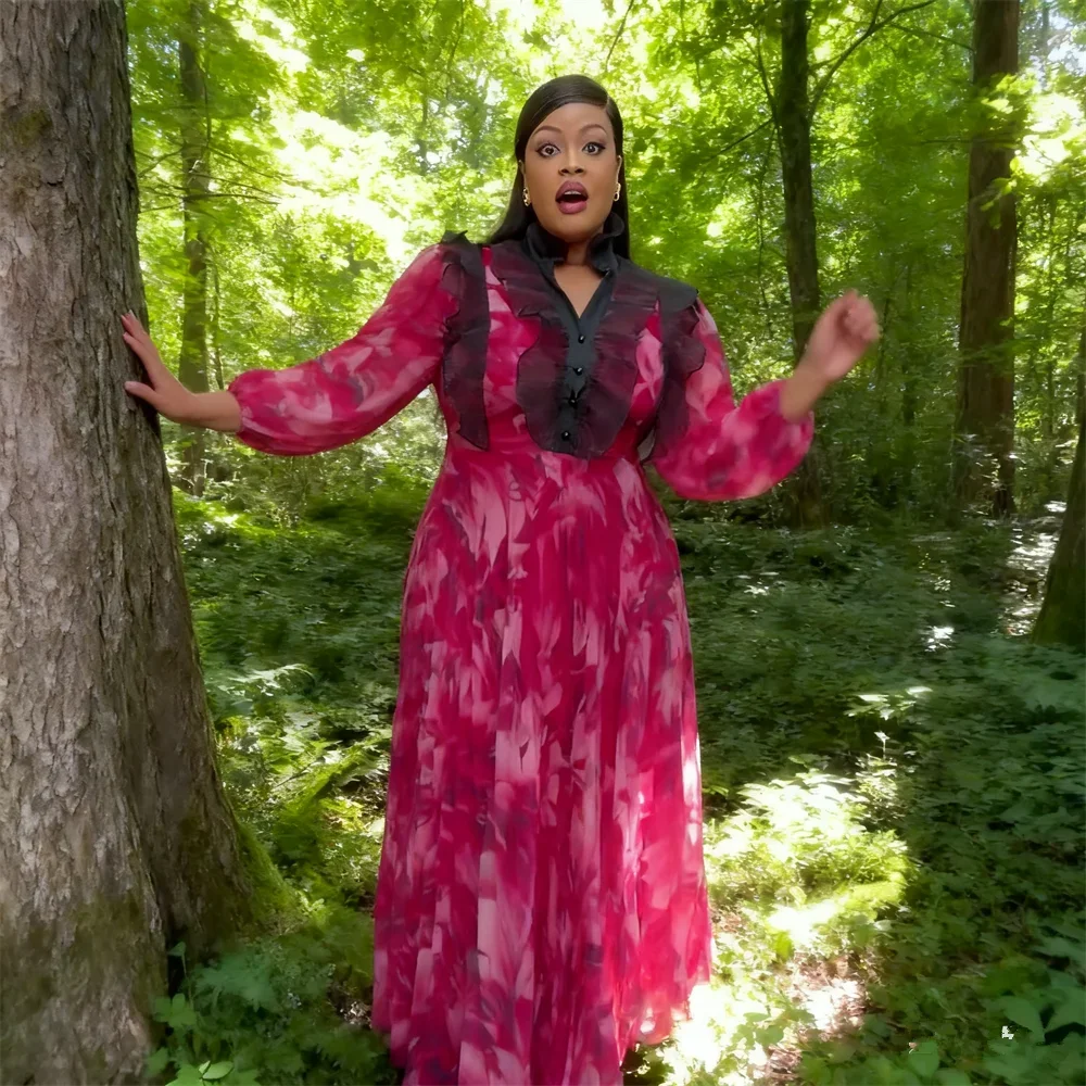 

Elegant African Print Chiffon Dresses for Women Dashiki Ankara Africa Clothing Turkey Kaftan Abaya Outfit Plus Size Evening Gown