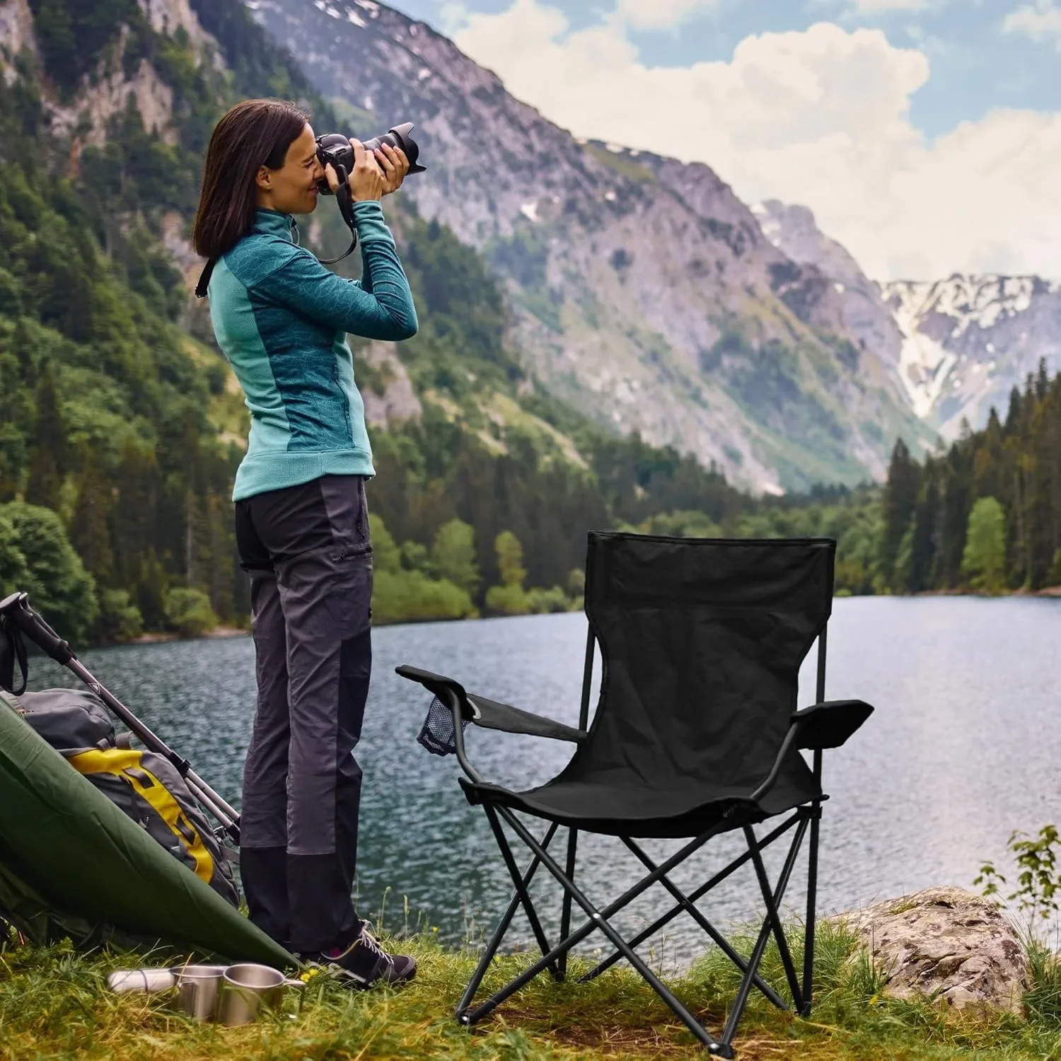Silla de campamento compacta, paquete de 2, sillas portátiles plegables resistentes para exteriores con portavasos, estuche de transporte para picnic, playa