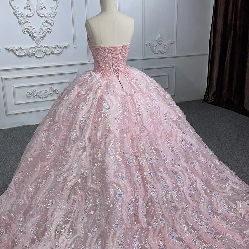 Ball Gown Strapless Sleeveless Lace Up Customized Sequins Classic Modern Evening Dress for Women vestidos de 15 quinceañeras