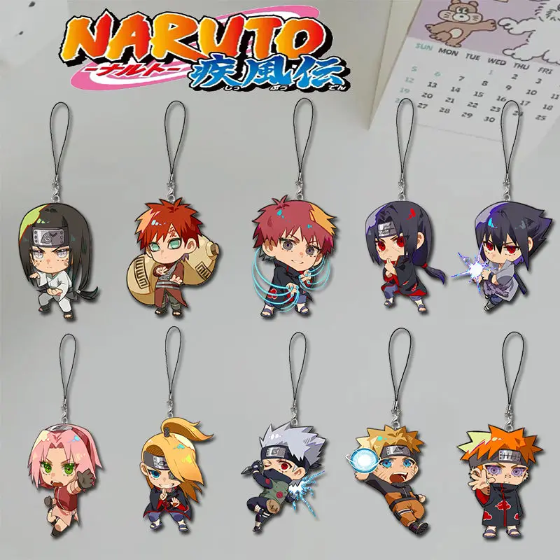 Naruto 2D Sasuke Kakashi Haruno Sakura anime peripheral cartoon mobile phone chain mobile phone lanyard high-value  wholesale