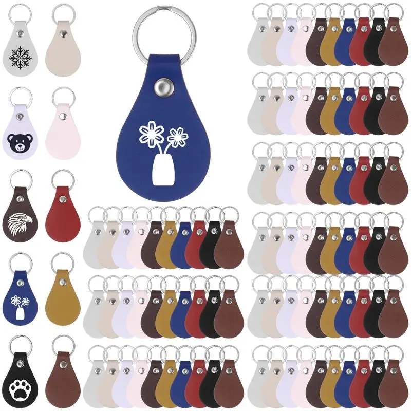 

100PCS PU Leather Keychains DIY Leather Key Fob Kit Blank PU Leather Key Chains In 10 Colors Leather Key Chain Metal Ring Rivet