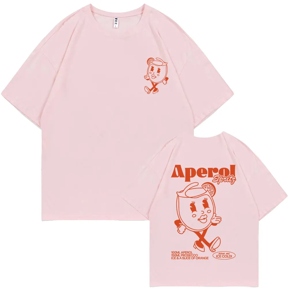 Funny Aperol Spritz Cocktail Graphic Tshirt Men Women Cute Vintage Cartoon Oversized T-shirts Men\'s Casual 100% Cotton Tee Shirt