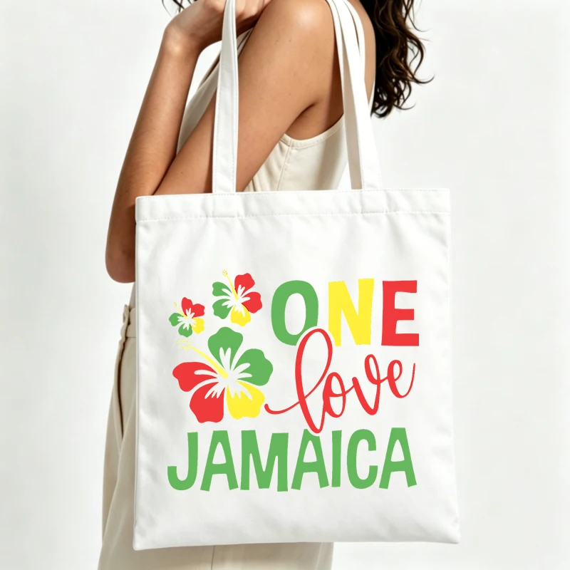 floral and typography print canvas tote bag, casual style for daily shopping and summer outings