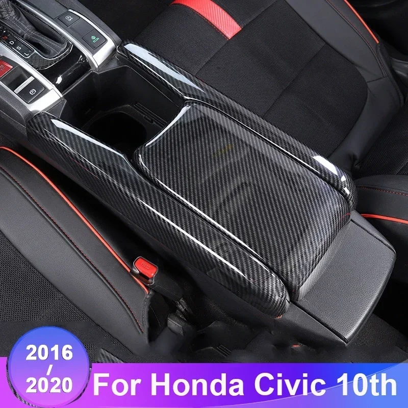 

ABS углеродное волокно, автомобильный центральный подлокотник, защитная накладка для Honda Civic 10 2016 2017 2018 2019 2020, аксессуары