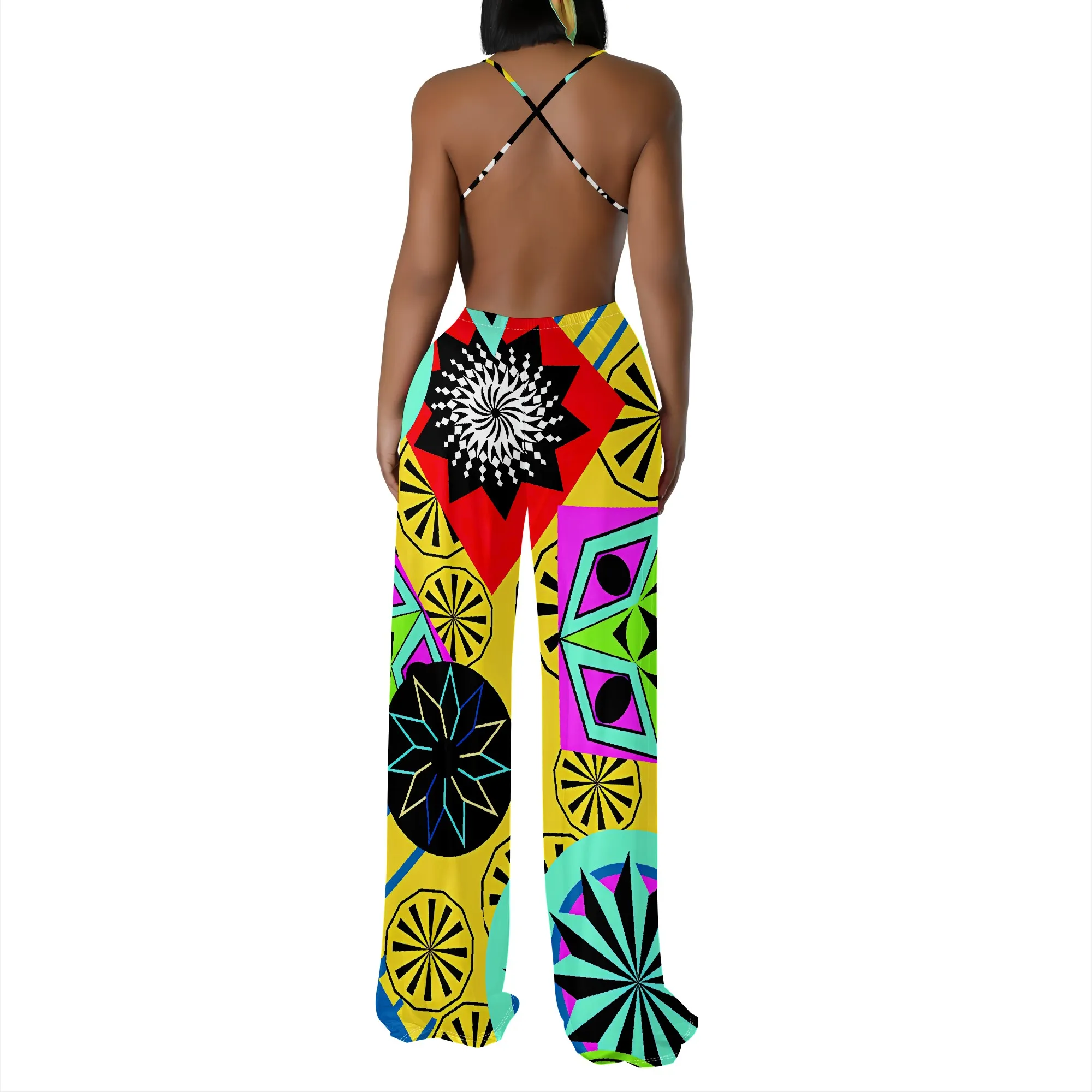 Women's Off Shoulder Sexy Crew Neck Loose Long Dress Fashion Printed Hem Club Party Casual Vacation Long Pants Jumpsuit
