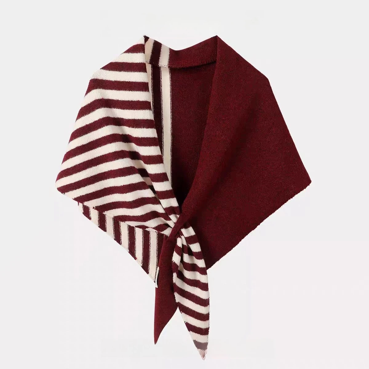 Wool Blend Triangle Shawl for Women Color Block Striped Knit Warm Winter Scarf Shoulder Wrap for Layering
