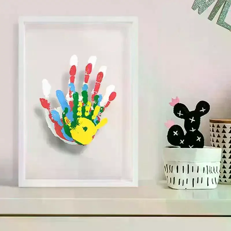 1 Set Family Handprint Photo Frame DIY Wooden Frame Handprint Photo Frame Kit With 6 Paints Pen Eraser Paintbrush Keepsake