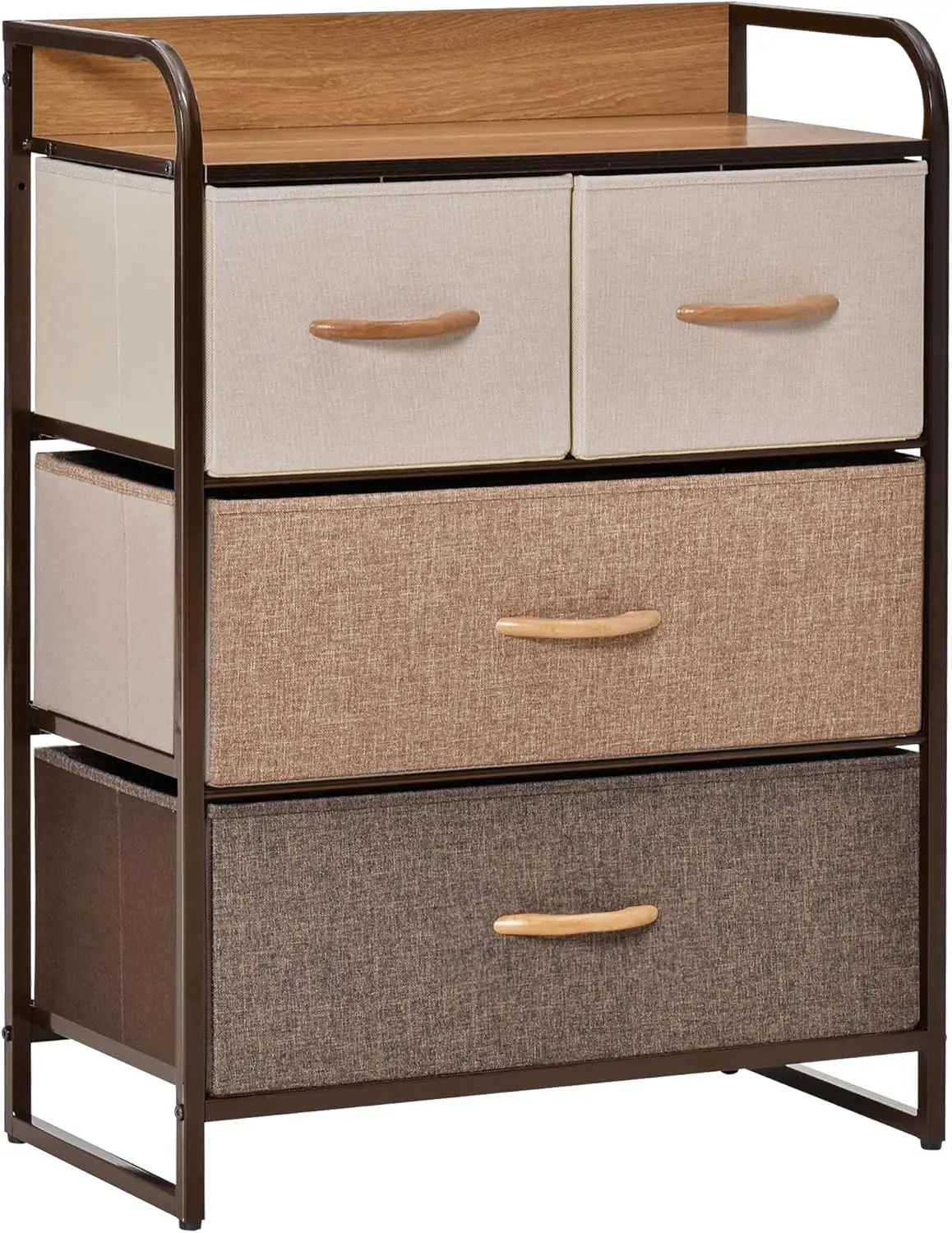 4-Drawer Dresser, Fabric Chest of Drawers, 3-Tier Storage Tower with Steel Frame and Wooden Top for Bedroom, Nursery Room,