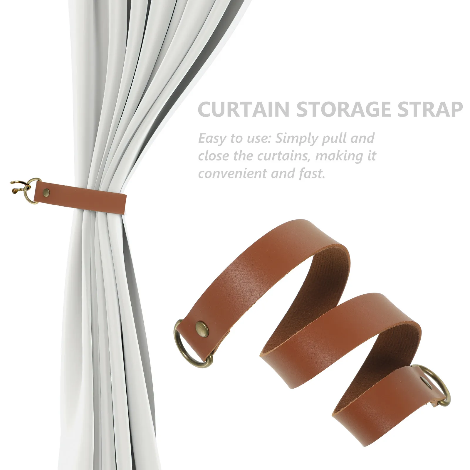 1Set Curtain Tie Back Brown PU Strap Reliable Decorative Holder Multifunctional for Curtains Door Shower Curtains Home