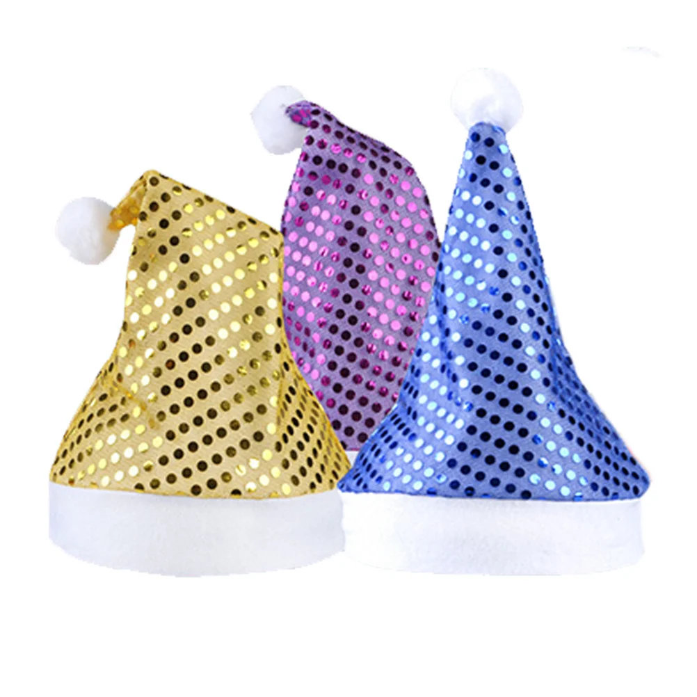 

Shiny Santa Claus Hat Adult Christmas Head Decoration Glitter Sequin Cap for Festive Party Atmosphere Golden Santa Hat
