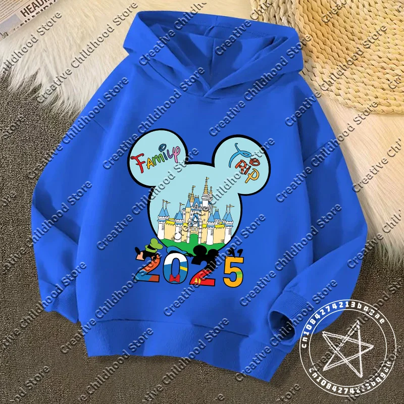 2025 Disney Minnie Mouse Girl Cartoons Kawaii Girl Clothes Hoodie Boy Children Top Caricature Fashion Disneyland Trip Disney