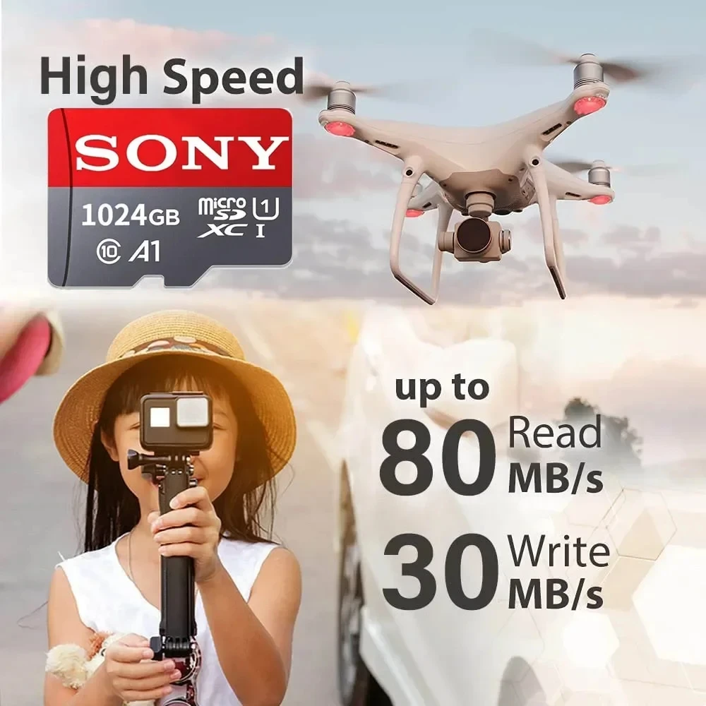 Sony Micro SD Card High Speed SD Memory Card 128GB 256GB 64GB MicroSD U3 A2 TF Card, suitable for various phones/tablets/cameras