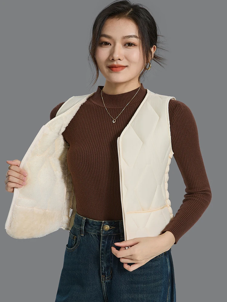 Gilet in Cotone Foderato per Donna, Novità Autunno 2023, Caldo Abbigliamento Interno, Fibra di Poliestere con Scollo a V